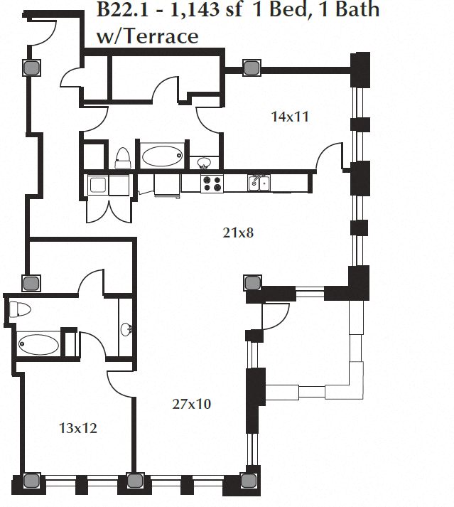Floor plan for 2 beds, 2 baths, 1586 sqft